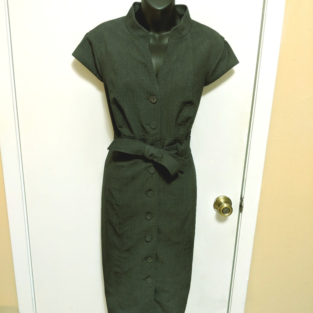 Charcoal Grey Button up Work Dress
